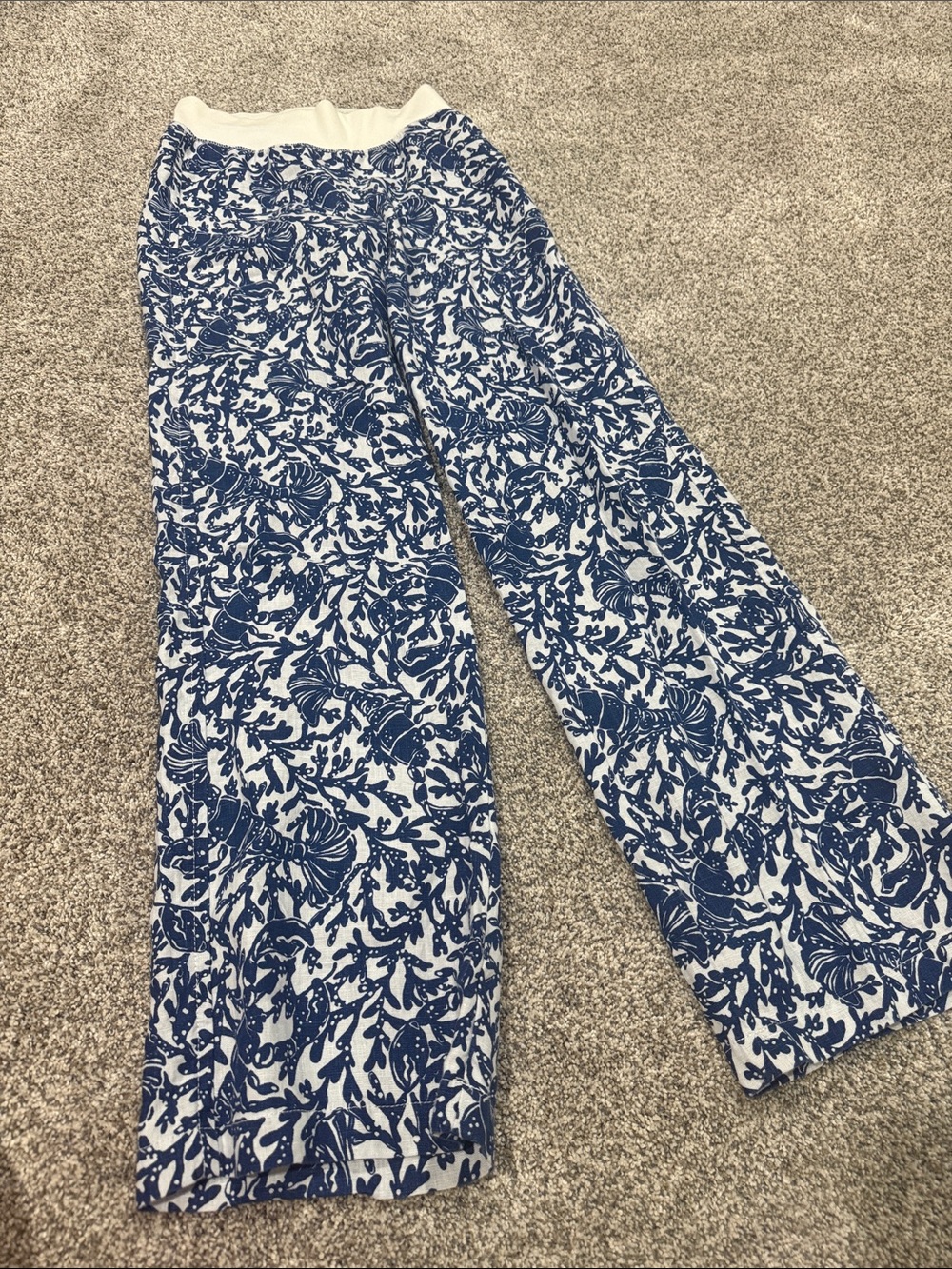 LILLY PULITZER Lobster Linen Beach Pants XS Wide Leg Pull-On Resort Lounge